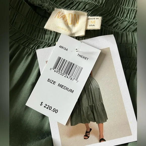 NATION LA Olive Green Viscose Tiered Midi Skirt Size M NWT - Picture 10 of 13